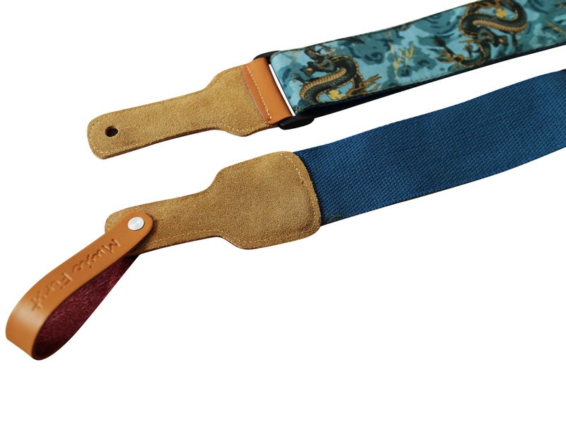 MUSIC FIRST Original Design, 2 inch width (5cm), Ukiyoe Style â€œThe Dragon Kingâ€ Soft Muslin & Genuine Leather Delux Banjo Strap, With 2 pieces of MUSIC FIRST Leather Strap Locker. (The Dragon King) - Image 5